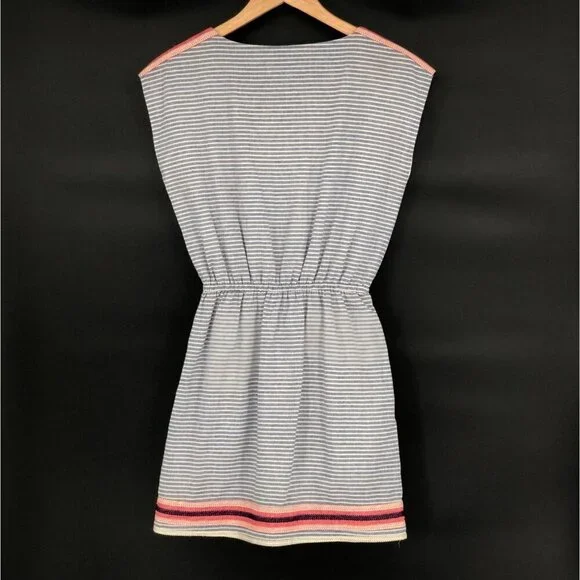 THML Women's Striped Embroidered Mini Beach Dress Size S Coastal Summer Tassels - Picture 2 of 9